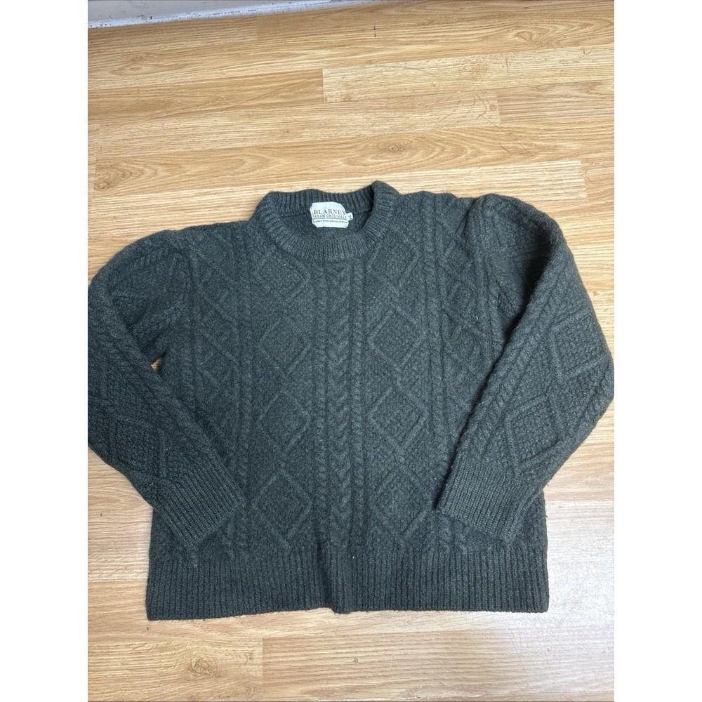 The Blarney Aran Cable Knit Sweater Men's Small Deep Green Wool